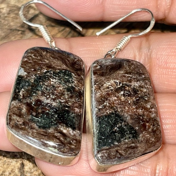 Dark “Stone of Transformation” Charoite Earrings 2” - Picture 6 of 12